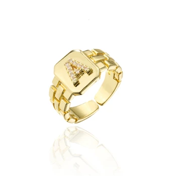Nye Trendy Guld Farve Indledende Ring For Kvinder Girl AAA+ Cubic Zirconia A-Z Urrem Pladsen Brev Åben Ring Kvindelige Smykker Gave