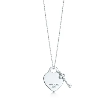 Nye halskæde i klassisk design sølv hjerte-formede nøgle vedhæng i høj kvalitet halskæde gave smykker