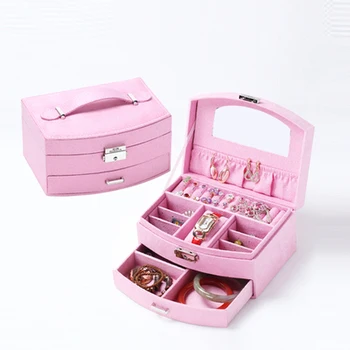 Nye smykkeskrin solid farve kasser koreanske prinsesse flannel dobbelt låsning opbevaring hånd opbevaringskasser & Bakker FG293