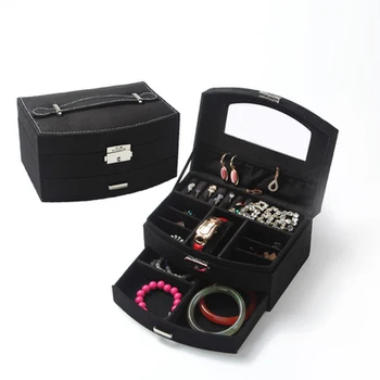 Nye smykkeskrin solid farve kasser koreanske prinsesse flannel dobbelt låsning opbevaring hånd opbevaringskasser & Bakker FG293