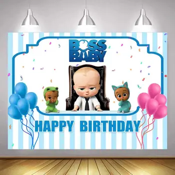Nyfødte Cake Smash Balloner Fotografering Baggrund Happy Birthday Boy Boss 1st Baby Part Tabel Baggrunde Indretning Banner Plakat