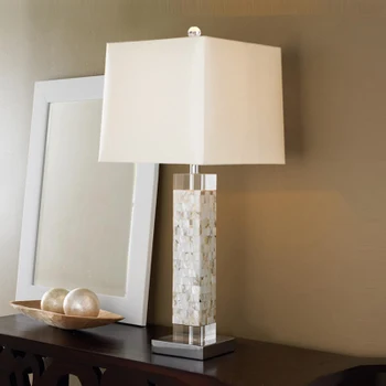 Nyhed LED shell bordlamper dekorative Art Deco-krystal lys stue, soveværelse shell Bord Lys med stof lampeskærm