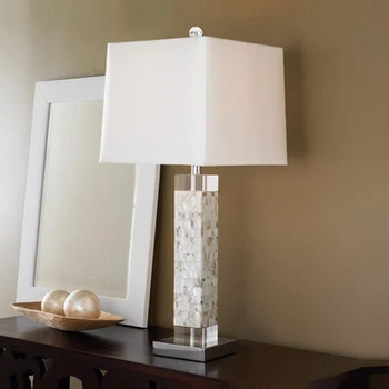Nyhed LED shell bordlamper dekorative Art Deco-krystal lys stue, soveværelse shell Bord Lys med stof lampeskærm