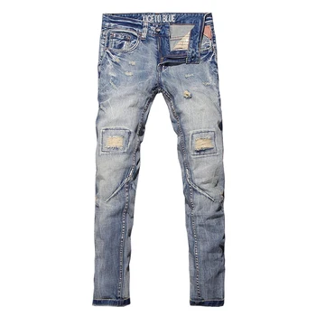 Nyligt Vintage Mode Mænd Jeans Af Høj Kvalitet Retro Nødlidende Vask Slim Fit Ripped Jeans Til Mænd Hip Hop Streetwear Denim Bukser