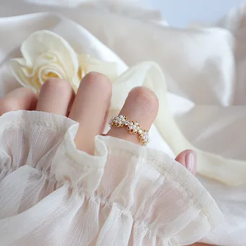Nyt Design, Mode Smykker Hule Blomster Perle med Rhinestone Sød Åbne Ringe til Kvinde Ferie Part Index Finger Ring