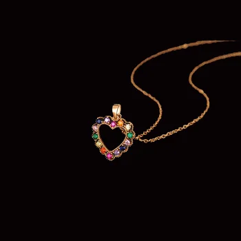 OBYB Mode Hjerte Halskæde i Rustfrit Stål Indlæg Farverige Cubic Zircon Sten, Krystal Halskæde til Kvinder er Smykker