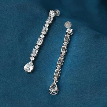 OEVAS 925 Sterling Sølv med Højt Kulstofindhold Diamant Lang Drop Øreringe Til Kvinder, Bryllup, Engagement Party Fine Smykker Engros