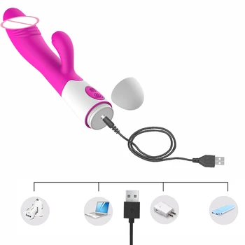 OLO USB Oplade Dual Vibration Rabbit Dildo Vibrator G Spot Massager Vaginal-Klitoris Stimulator sexlegetøj til Kvinde