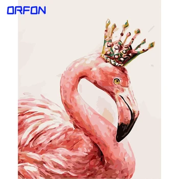 ORFON 60x75cm Olie Maleri Af Numre kit Crown Flamingo DIY Maling Af Numre På Lærred Handpaint Rammeløse Digitale Maleri