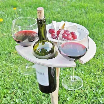 Offentlig Vin Tabel Bærbare Picnic Bord Vin Glas Rack Sammenklappelige Runde Bord Udendørs Camping Praktiske Værktøjer, Nem At Bære