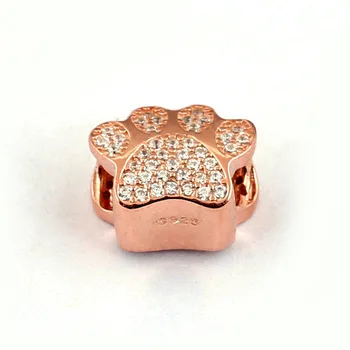 Oprindelige Rose Gold Søde bjørnelab Med Krystal Perler Passer 925 Sterling Sølv Perle Armbånd Armbånd DIY Smykker