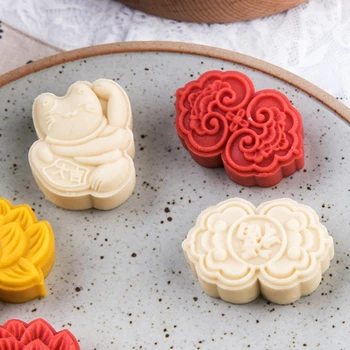 Orientalske Konditori-Blomst Mooncake Skimmel Hånd Pres Fondant Moon Cake Udsmykning Værktøjer Wienerbrød Bagning Af 6stk Sæt