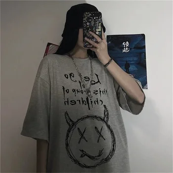 Overdimensionerede Brand Grafisk Print Kvinder Short Sleeve T-Shirt Top Summer Harajuku Gotisk Punk Æstetiske Hip Hop Streetwear Pullovere