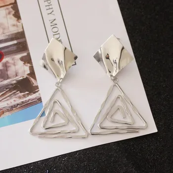 Overdrevet Uregelmæssige Geometriske Metal Triangle Square Lang Dråbe Øreringe Kvinder Mode Smykker Sommerferie Pige Gave Brincos