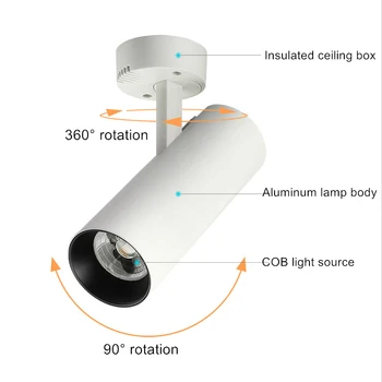 Overflade Monteret Led Spotlight i Loftet 5W COB 360 Graders Fri Rotation Cob Loft Monteret To-wire Lampe Til Butik