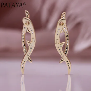 PATAYA Nye 585 Guld Usædvanlige Øreringe Kvinder Bryllup Kreative Mode Smykker Naturlige Zircon Unik Uregelmæssig Dingle Øreringe