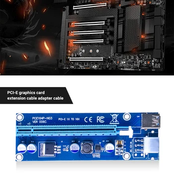 PCI-E Riser Card 006C PCI Express 1x 2x 4x 8x 16x Grafik Extender Adapter 15 bens SATA til 6pin USB 3.0 Kabel-PCIE-Riser for BTC