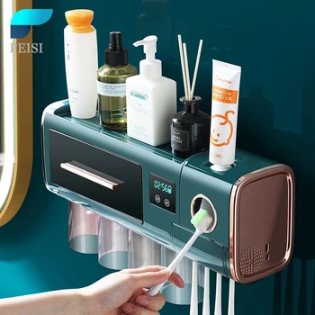 PEISI Multifunktionelle UV tandbørsteholder Automatisk Tandpasta Dispenser Squeezer Hylde Badeværelse Tilbehør Sæt Storage Rack