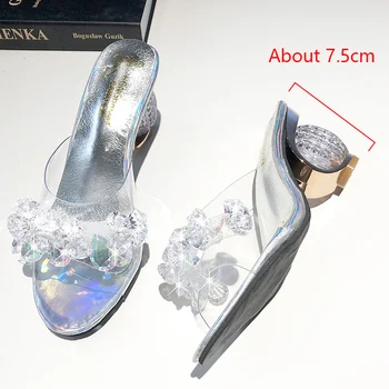 PVC-sandaler kvindelige crystal tøfler høje hæle lyse diamant gennemsigtig sandaler, tøfler pumper damer sko Shoes de mujer
