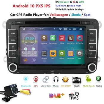 PX5 2Din Autoradio 4G RAM 64G ROM DVD-GPS-Navigation, Bluetooth til Volkswagen Golf Passat Polo Skoda Amarok J-ETA T5 Transporter