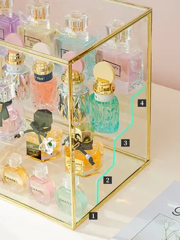 Parfume Opbevaringsboks Ædelt Glas Kosmetik Rack MakeUp Displayet Stå Desktop Arrangør Toiletbord Læift Holder Royal Stil