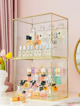 Parfume Opbevaringsboks Ædelt Glas Kosmetik Rack MakeUp Displayet Stå Desktop Arrangør Toiletbord Læift Holder Royal Stil
