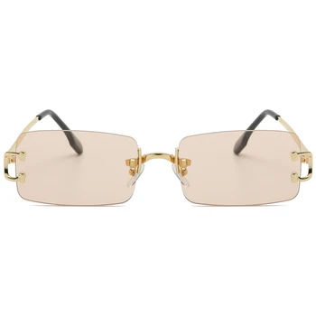 Peekaboo guld rektangel solbriller til mænd stel af metal uindfattede briller til kvinder uden ramme uv400 brun blå drop skib 2021