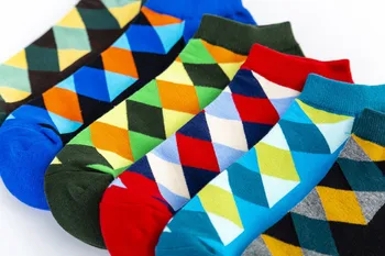 Peonfly Classic Fashion Stribet Plaid Geometri Trykt Mænd Match Farve Bomuld Happy Socks Nyhed Sommeren Afslappet Sokken