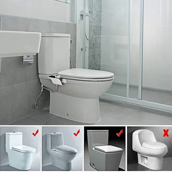 Personlig Hygiejne Toiletsæde Vedhæftet Bidet, Ikke-Elektriske Selvrensende Dual Dyser Forreste & Bageste Vask Med Varmt Koldt Vand