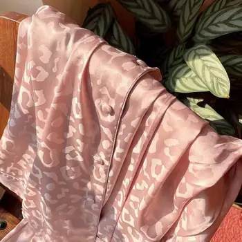 Pink Leopard Pyjamas Sæt Satin Kvinder Loungewear Casual 2STK Shirt&Nattøj Bukser Faux Silke Nattøj Intime Lingeri