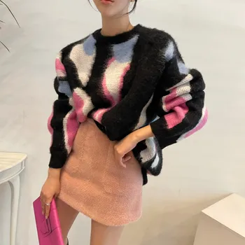 Pinkou Kvinder Stilfulde Print Pullover Løs Stil, med Lange Ærmer Varme Trøjer Chic Efterår Forår Outwear Toppe HA05