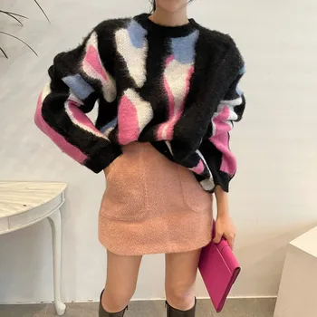 Pinkou Kvinder Stilfulde Print Pullover Løs Stil, med Lange Ærmer Varme Trøjer Chic Efterår Forår Outwear Toppe HA05