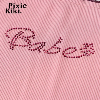 PixieKiki Sød Sexet Baby Rhinestones Mini Nederdel og en Afgrøde Top To Stykke Tøj til Kvinder, Matchende Sæt Pink Clubwear P95-CZ23