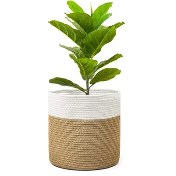 Plantning og Tøj Kurv Hånd Vævet Strå Indendørs Udendørs Opbevaring Flower Pot Plante Container Hjem Stue Dekoration
