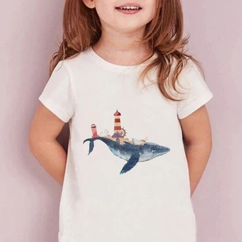 Play Boy T-shirt til Sommeren Afslappet Æstetisk Tøj Barn Drenge Harajuku Hval Fyrtårn Oversized T-Shirt med Cool Hipster Футболка