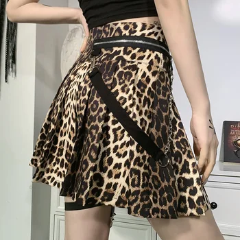 Plisseret Grunge Høj Talje Leopard Print Nederdele Sexy Summer Party Clubwear Mall Gotisk Punk Æstetiske Kvinder Mini Nederdel