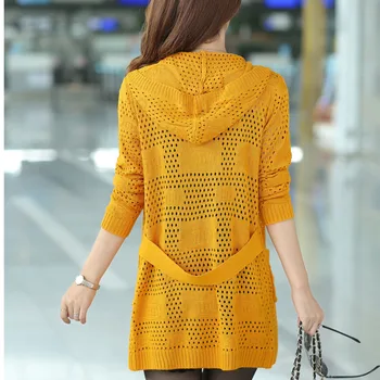 Plus Størrelse 3XL Kvinder Sweater Cardigan 2021 Forår Sommer koreansk Mode Løs Tynde Hule Ud Kvindelige Hætte Strikket Frakke Куртка