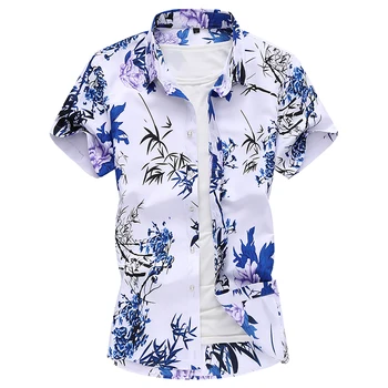 Plus Størrelse 5XL 6XL 7XL Sommeren Mænds kortærmet Blomstret Skjorte Ny 2021 Mode Afslappet Hawaii-Skjorte Mandlige Mærke Tøj