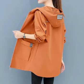 Plus Størrelse Trench Coat Kvinder 2021 Nye Frakke Løse Toppe Foråret Efteråret Kvindelige Vindjakke Casual Hætteklædte Outwear Damer Frakke R999