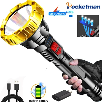 Pocketman 80000Lm Taktisk Lommelygte Lommelygte Lang Række Fakkel USB-Genopladelig Lommelygte Vandtæt Camping lanterne