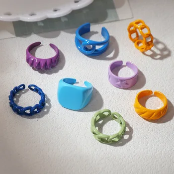 Polymer Ler Metal Ringe Åbne Stabling Hule Blanding af Farve-Chunky Funky Ler Ring for Kvinder Girl Indie Y2K Style Piger