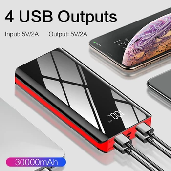 Power Bank 30000 mAh 4 USB PoverBank Bærbare Fast Charger Ekstern Batteri Pack til iPhone, Samsung Note 12 20 Xiaomi Powerbank