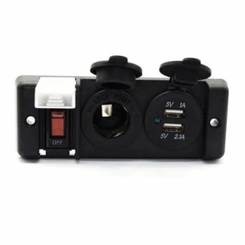 Pre-Wired 12V Relæ Switch Panel-Dual USB Oplader Stik 2.1 A/1A med LED-Indikator & Cigaret-Lighter Stik til Bil
