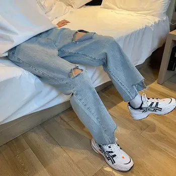 Privathinker Vasket Rippet Mænd Jeans Koreansk Stil, Mode Mandlige Bred Ben Bukser, Straight Bukser Mand Harajuku Casual Jeans Kvinder