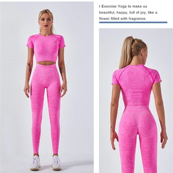 Problemfri Sport Sætter Kvinder Pink To 2 Stykke Afgrøde Top T-Shirt, Sport Shorts Yoga Sportsuit Aktiv Træning Tøj Trænings-Og Motionscenter Sæt