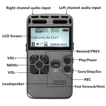 Professionel Stemme-Aktiveret Digital Audio Optager 8G/16G/32G Genopladelige LCD-Digital-Lyd-og Diktafon MP3-Afspiller