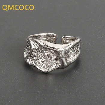 QMCOCO Bred Ring af 925 Sølv Åben Ring For Kvinder INS Folie Konkav-Konveks Uregelmæssige Ansigt Ring 2021 Nye Stil Trendy Ringe