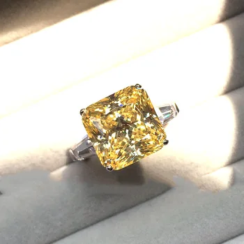QTT Kvinders Prinsesse Cut Ring 925 Sterling Sølv Gul Lab Diamond Crystal Resizable Åbning Ring Engagement Bryllup Smykker