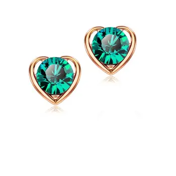 QiLeSen Fine smykker 925 sterling sølv egnet til damer bryllup øreringe, Hjerte-grøn farve øreringe YW128