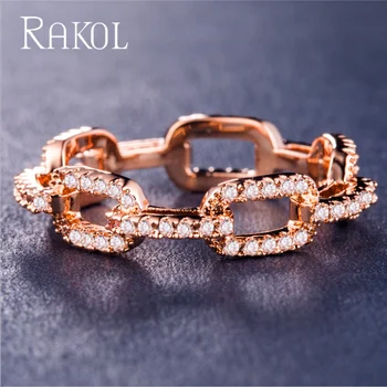 RAKOL Kreative Chain Design Kvinder Ring med Micro Banet Skæbne Link Par Ring til Kæreste&Kæreste Hot Salg af Varer